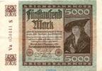 Weimarer Republik - Inflation 5.000 Mark kurz Reichsbanknote , 5.000 Mark -Wellen- in gbr. DEU-91.e, Ros.80, P.81 , von 1922 -
