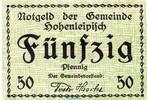Notgeld DE 50 Pf. Notgeld Gemeinde Hohenleipisch 3080.05.07 , 50 Pfennig Schein in kfr. o.D. -