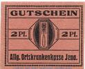Notgeld Deutschland 2 Pfennig Schein Notgeld der AOK Jena 3270.05.02 , 2 Pfennig Schein in kfr. o.D. Sachsen -