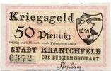 Notgeld Deutschland 50 Pfennig Schein Notgeld Stadt Kranichfeld 3700.05.02 , 50 Pfennig Schein in kfr. von 1918 -