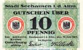 Notgeld DE 10 Pf. Notgeld der Stadt Seehausen 6820.05.15 , 10 Pfennig Schein in kfr. von 1917 -
