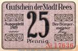 Kleingeld 1914-1922 25 Pf. Notgeld Stadt Rees 5950.05.01 , 25 Pfennig Schein in kfr. von 1919 , Rheinland -