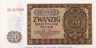 Deutsche Notenbank DDR 20 Mark Schein Banknote , 20 Mark Schein in kfr. DDR-6, Ros.344, P.13 , von 1948 , Notenbank -