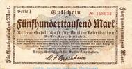 Großnotgeld Inflation Notgeld Wolfen 500.000 Mark Notgeld Anilin Fabrikation Wolfen , 500.000 Mark in gbr. Keller 5697.a von 1923 -