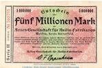 Großnotgeld Inflation Notgeld Wolfen 5 Millionen Mark Notgeld Anilin Fabrikation Wolfen , 5 Millionen Mark in kfr. Keller 5697.e -
