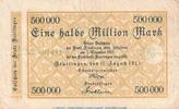 Großnotgeld Inflation Notgeld Reutlingen 1/2 Mio. Mark Notgeld Stadt Reutlingen , 0,5 Million Mark Schein in gbr. Keller 4545.a , 1923 -