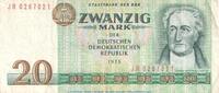 Staatsbank der DDR 20 Mark Schein der DDR Banknote , 20 Mark Schein in gbr. DDR-24.a,c Ros.362, P.29 von 1975 , DDR -