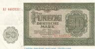 Deutsche Notenbank DDR 50 Mark Schein Banknote , 50 Mark Schein in f-kfr. DDR-7, Ros.345, P.14 , von 1948 , DDR -
