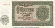 Deutsche Notenbank DDR Banknote , 50 Mark Schein in gbr. DDR-7.a, Ros.345, P.14 , von 1948 , DDR 50 Mark Schein 1948 zirkuliert , 3