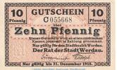 Notgeld Deutschland Notgeld Werdau 10 Pfennig Notgeld der Stadt Werdau 7820.25.0l , 10 Pfennig Schein in kfr. o.D. Sachsen -