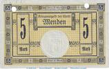 Großnotgeld 1918 DE 5 Mk. Notgeld Stadt Menden , 5 Mark Schein in kfr.E , Geiger 359.01.a von 1918 , WF. -
