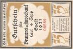 Serienscheine DE 75 Pf. Notgeld Brauerei Carl Topp 820.1.c , 75 Pfennig Schein in kfr. von 1920 , Westf. -