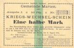 Notgeld 1914/1915 Notgeld Marten 1/2 Mark Notgeld Gemeinde Marten , 1 halbe Mark Schein in kfr. Dießner 223.1 von 1914 -