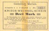 Notgeld 1914/1915 Notgeld Marten 3 Mark Notgeld Gemeinde Marten , 3 Mark Schein in kfr. Dießner 223.4.c von 1914 , Wf. -