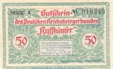 Seriennotgeld Deutschland 50 Pf. -A- Notgeld RKB Kyffhäuser Berlin 91.1 , 50 Pfennig Schein -A- in kfr. von 1921 -