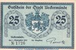 Notgeld DE 25 Pf. Nr.2 Notgeld Stadt Ueckermünde 1350.1 , 25 Pfennig Schein Nr.2 in kfr. von 1921 , MV -