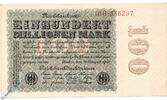 Weimarer Republik - Inflation 100 Millionen , teilw. Kn.fortlaufend Banknote über 100 Millionen Reichsmark , Wz Kreuzblüten , DEU-120 c , P 107 , von 1923 , Deutsches Reich , Inflation -