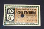 Notgeld DE 10 Pf. -gelocht- Notgeld Apolda , Musterschein , 10 Pfennig Strickjacken , Mehl Grabowski 36.1 M , von 1921 , Thüringen Seriennotgeld -