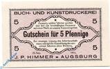 Notgeld De 5 Pf. Notgeld Augsburg , J.P. Himmer , 5 Pfennig Schein , Tieste 0260.35.40 , von 1916 , Bayern Verkehrsausgabe -