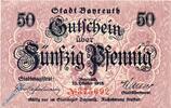 Kleingeld 1914-1922 50 Pf. Notgeld Bayreuth , 50 Pfennig Schein kfr , Tieste 0365.05.05 , von 1918 , Bayern Verkehrsausgabe -