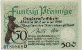 Kleingeld 1914-1922 50 Pf. Berlin , Notgeld 50 Pfennig Schein in kfr. Tieste 0460.245.05 , BBG von 1920 -