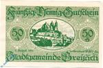 Kleingeld 1914-1922 50 Pf. Notgeld Breisach , 50 Pfennig Schein , Achteckfluss , Tieste 0885.05.20 , von 1919 , Baden Verkehrsausgabe -