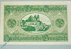 Kleingeld 1914-1922 50 Pf. Notgeld Breisach , Einzelschein über 50 Pfennig , Tieste 0885.05.30 , Baden Verkehrsausgabe -