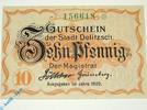 Notgeld Deutschland 10 Pfennig Schein Notgeld Delitzsch , 10 Pfennig Schein , Tieste 1325.15.31 , von 1920 , Sachsen Verkehrsausgabe -