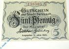 Notgeld Deutschland 5 Pfennig Schein Notgeld Delitzsch , 5 Pfennig Schein , Tieste 1325.15.30 , von 1920 , Sachsen Verkehrsausgabe -