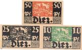 DE 3 Scheine kompl. Notgeld Diez , Set mit 3 Scheinen , Tieste 1375.05.20 bis 22 , von 1919 , Hessen Verkehrsausgabe -