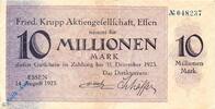 Großnotgeld Inflation 10 Millionen Mark Notgeld Essen , Krupp , 10 Millionen Mark Schein gbr , Keller 1429 m , 14.08.1923 , Rheinland Großnotgeld -