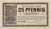 Notgeld De 25 Pf. Notgeld Höchst , 25 Pfennig Schein kfr , Wellenbündel 1 Us , Tieste 3050.10.05 , von 1917 , Hessen Verkehrsausgabe -