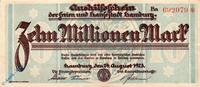 Inflation 1923 DE 10 Mio. Mk. Hamburg , Banknote 10 Millionen Mark Schein L-gbr. Keller 2109... Hamburg 1923 I -
