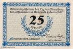 Notgeld De 25 Pf. .Drfa. o.Punkt- Gemeinde Hohenwestedt , 25 Pfennig Schein in kfr. ohne Punkt , M/G 622.1.a -