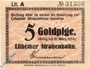 Wertbeständig DE 5 Pf. -Gold- Notgeld Lübeck , Straßenbahn , 5 Gold Pfennig , Müller 3115.1 , Lit A , Schleswig Holstein wertbeständiges Notgeld -
