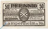 Kleingeld 1914-1922 DE 50 Pf. Notgeld Lampertheim , 50 Pfennig Schein 10 mm , Tieste 3815.05.10 , von 1918 , Hessen Verkehrsausgabe -