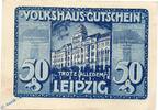 Serienscheine DE 50 Pf. Nr.4 Notgeld Leipzig , Volkshaus , 50 Pfennig Schein Nr 4 in kfr. blau grün , Mehl Grabowski 786.1 , Sachsen Seriennotgeld -
