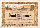 Großnotgeld Inflation 1 Mio. Mk. Notgeld Leutkirch , Amtskörperschaft , 5 Millionen Mark Schein gbr , Keller 3241.a , 20.08.1923 , Württemberg Großnotgeld -