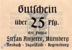 Notgeld DE 25 Pf. Notgeld Nürnberg , S. Angerer , 25 Pfennig Schein , Tieste 5190.005.02 , Bayern Verkehrsausgabe -
