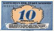 Notgeld DE 10 Pf. -Us- Notgeld Neuwied , 10 Pfennig Schein -mit Us- Tieste 5025.10.20 von 1921 RHL -