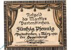 Notgeld DE 50 Pf. Partenkirchen , Notgeld 50 Pfennig Schein in kfr. M/G 1048.1 Bayern 1921 -