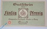 Notgeld De 50 Pf. Nr.1 Notgeld Thale , 50 Pfennig Schein Nr 1 , Mehl Grabowski 1320.3 , von 1921 , Sachsen Anhalt Serien Notgeld -