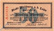 DE 50 Pf. Notgeld Weilburg , 50 Pfennig Schein , Tieste 7770.05.15 , von 1919 , Hessen Verkehrsausgabe -