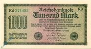 Weimarer Republik - Inflation 1000 Mk. Reichsbanknote , 1.000 Mark Schein , Wz Gitter mit 8 , DEU-84 g , Rosenberg 75 , P 76 , vom 15.09.1922 , Weimarer Republik -