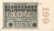 Inflation 1923 DE 100 Mio. Mk. Reichsbanknote , 100 Millionen Mark , Wz Sterne mit S , DEU-120 n , Rosenberg 106 , P 107 , vom 22.08.1923 , Nachkriegszeit und -