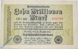 Weimarer Republik - Inflation 10 Mio. Mk. Reichsbanknote , 10 Millionen Mark Schein , Wz Ringe , DEU-118 e , Rosenberg 105 , P 106 , vom 22.08.1923 , Inflation -