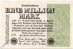 Weimarer Republik 1 Mio. Mk. Reichsbanknote , 1 Million Mark , Wz Hakensterne , DEU-114 d , Rosenberg 101 , P 102 , vom 09.08.1923 , Weimarer Republik -