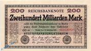 Inflation DE 200 Mia. Mk. Reichsbanknote , 200 Milliarden Mark Schein kfr. DEU-143 g , Rosenberg 118 , P 121 , vom 15.10.1923 , Inflation -