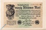 Weimarer Republik 20 Mio. Mk. Reichsbanknote , 20 Millionen Mark , Wz Gitter mit 8 , DEU-121 a , Rosenberg 107 , P 108 , vom 01.09.1923 , Inflation -