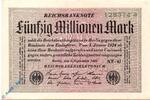 Weimarer Republik 50 Mio. Mk. Reichsbanknote , 50 Millionen Mark , Wz Gitter mit 8 , DEU-123 a , Rosenberg 108 , P 109 , vom 01.09.1923 , Inflation -